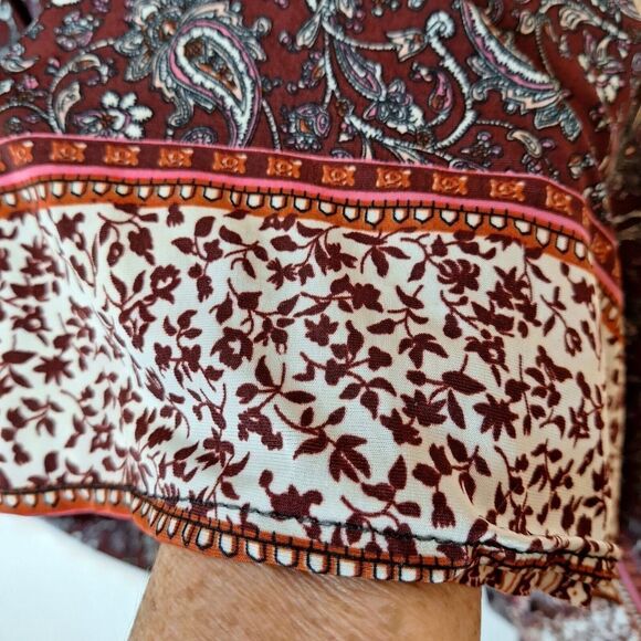 ACE Fashion Size L Maxi Boho Dress Bead Embellished 3/4 Sleeve Paisley V Neck - Picture 7 of 10